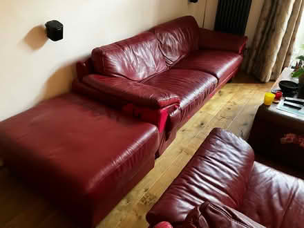 Photo of free Large red leather sofa, chair and ottoman (Canonmills EH7) #1