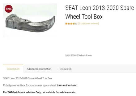 Photo of free tool tray for Seat Leon 2WD hatchback with spare wheel (Broadstone BH18) #1