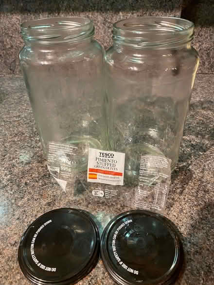 Photo of free 2 large 920g clear glass lidded jars (Abbotswood GL3) #1