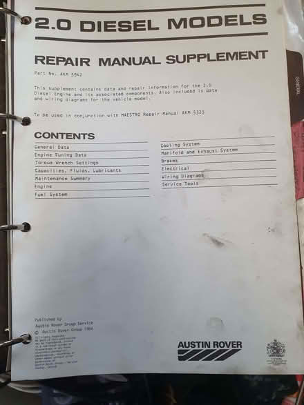 Photo of free Austin Rover 2 litre Diesel Repair Manual (Booker HP12) #1