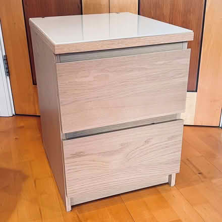 Photo of free IKEA Malm 2-drawer unit oak with frosted glass top (Clerkenwell WC1X) #1