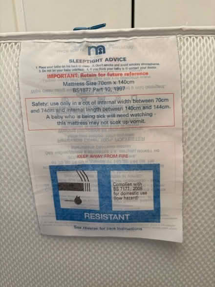 Photo of free Cot/cot bed size mattress (Wickford SS12) #2