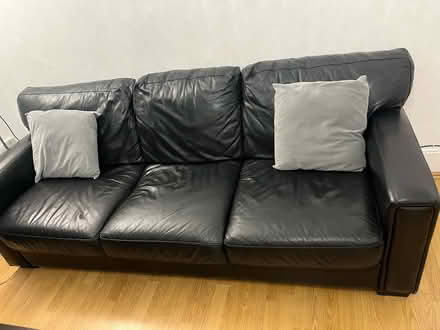 Photo of free 3 seater real leather and arm chair (Ilford IG1) #1