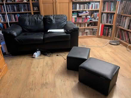 Photo of free Small leather sofa & 2 foot stools (Maidenhead SL6) #1