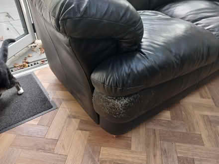Photo of free 2 seater black leather sofa (Sawbridgeworth CM21 9ES) #1