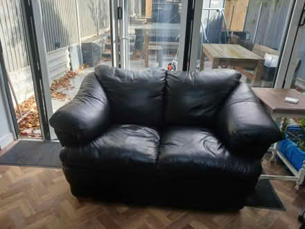 Photo of free 2 seater black leather sofa (Sawbridgeworth CM21 9ES) #2