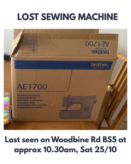 Photo of LOST SEWING MACHINE (Taken from wall on Woodbine Rd BS5) (Eastville BS5) #1