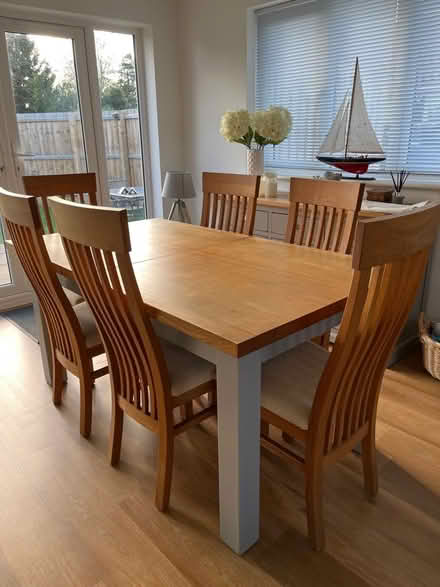Photo of free Solid extendable oak dining table and 6 chairs (CO16) #1