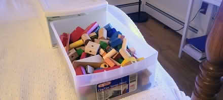 Photo of free Bin of kids wooden blocks (Groton) #1