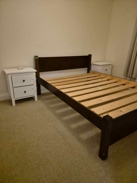 Photo of free King sized wooden bed frame and nightstands (Raynes Park SW20) #2