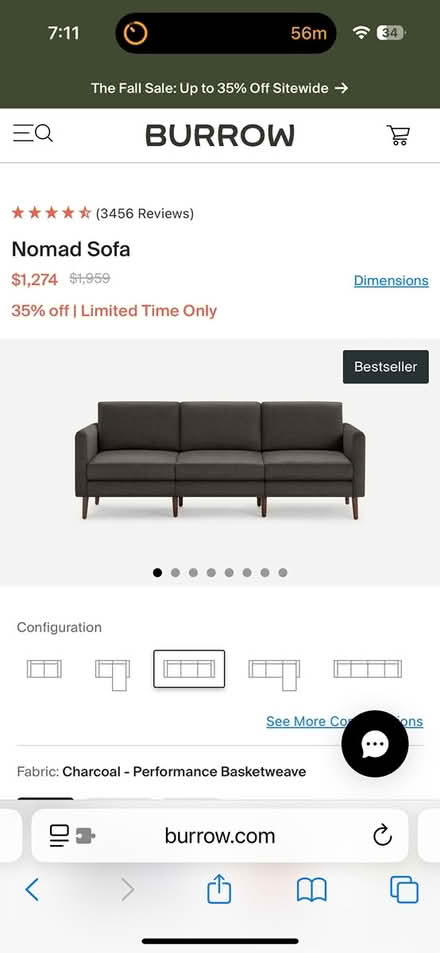 Photo of free Burrow Nomad Couch (807-809 Willow Ave Hoboken) #1