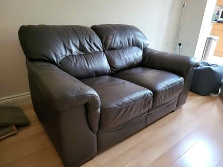 Photo of free Two seater, brown leather sofa (Ware, SG12) #2