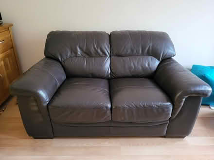 Photo of free Two seater, brown leather sofa (Ware, SG12) #1