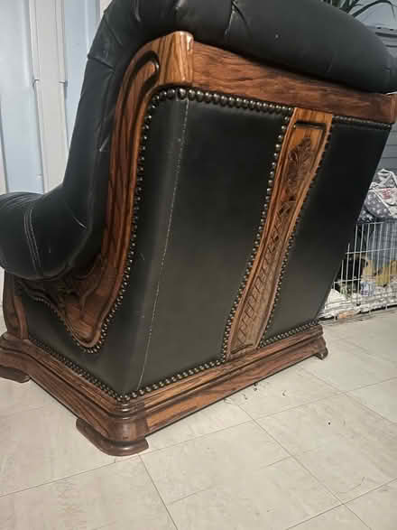 Photo of free Leather 3 piece sofa set with drawers and wood details (Stone Cross BN24) #4