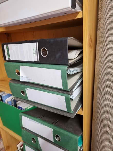 Photo of free 8 green 1 black lever arch files (Near Lowther Gardens FY8) #1