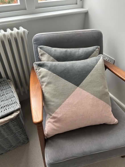 Photo of free 2 pink grey black cushions (Wimbledon Village SW19) #1