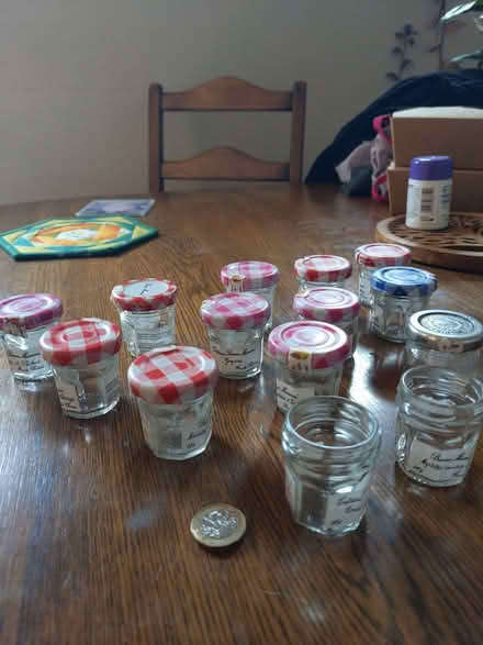 Photo of free 12 single portion lidded jam jars, 2 without lids (Kendal LA9) #2