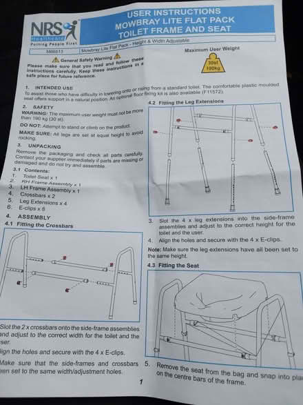 Photo of free Mobility toilet frame and seat (Wildridings RG12) #2