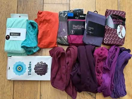 Photo of free 13 pairs of ladies tights: purple/red, light green, orange (Hampden Park BN22) #1