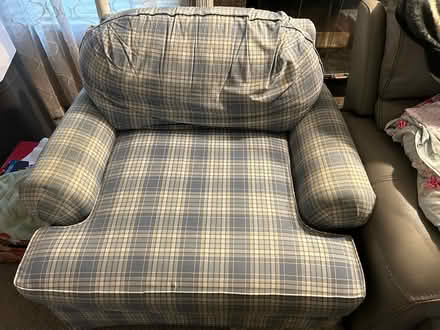 Photo of free 38” armchair sofa & floor cushion (Antelope) #1