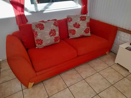 Photo of free Red 3 seater settee with cushions (Chippenham SN14) #1