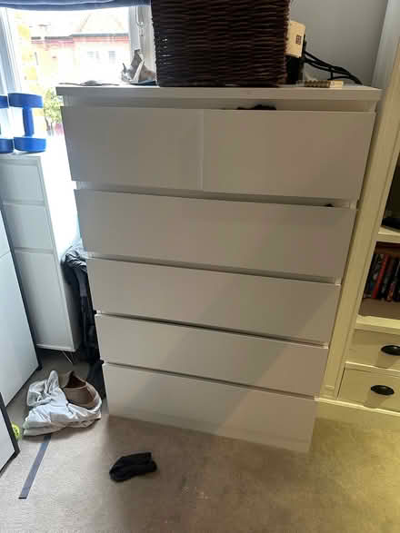 Photo of free Shoe cabinet, chest of drawers and bed cabinet white (Emlyn Gardens W4) #1