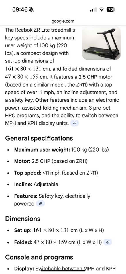 Photo of free Reebok Zero Lite Treadmill (Oakwood , EN2) #2