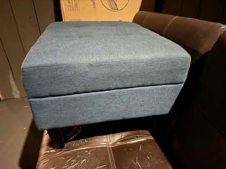 Photo of free Blue fabric upholstered ottoman (Valencia Avenue, Sunnyvale) #4