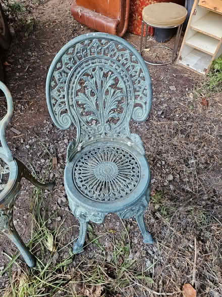 Photo of free Metal table and 2 chairs (Mortimers Cross HR6) #1