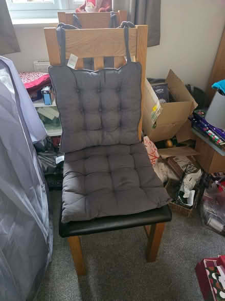 Photo of free 2 oak dining chairs with black padded seats (Telford and Wrekin TF4) #2