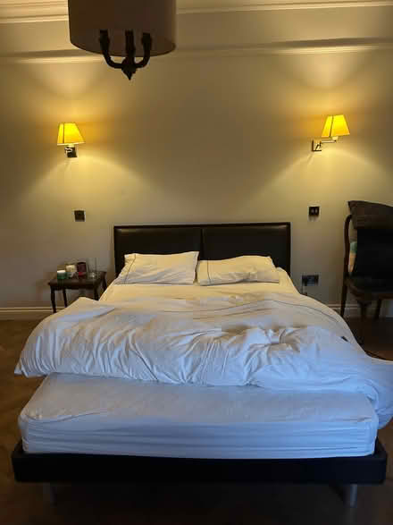 Photo of free King size bed with mattress and leather headboard (Putney SW15) #1
