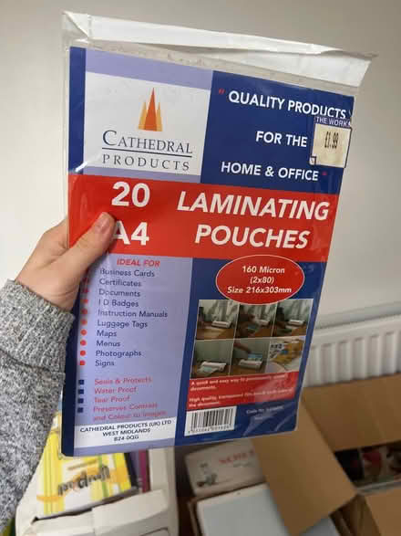 Photo of free Laminating pouches (Stanway, CO3) #1