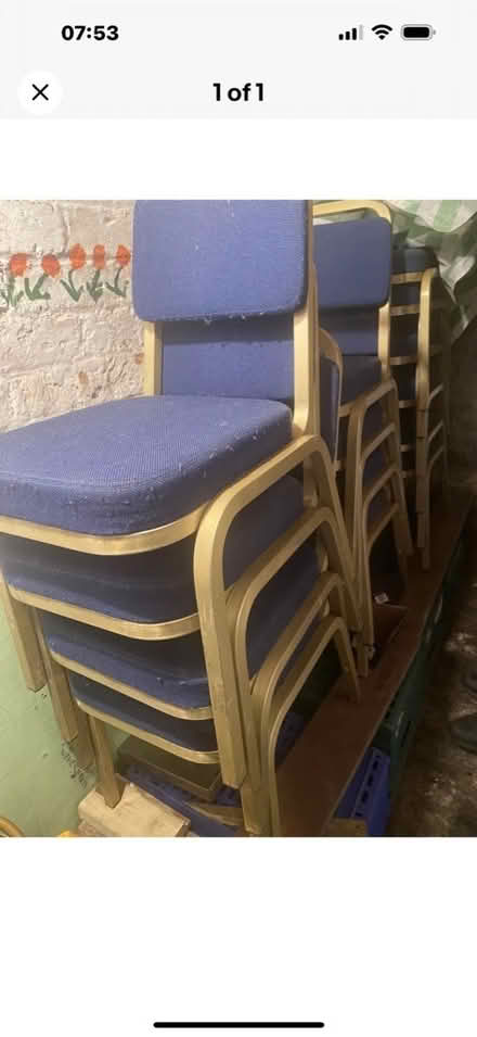 Photo of free 10 banquet chairs blue cloth stack able (Bidston Hill CH43) #1