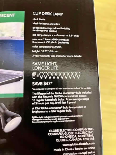 Photo of free Clip On Lamp (west of Watertown Square) #2