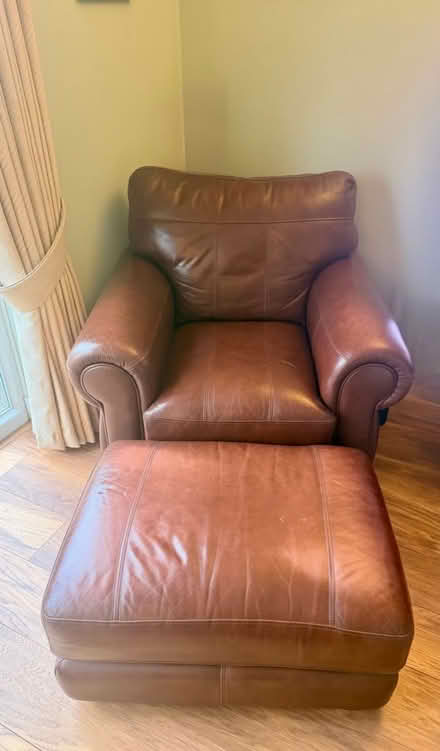 Photo of free Leather Chair and foot stool (Benfleet SS7) #1