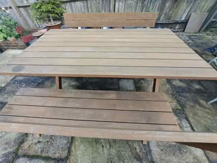 Photo of free Wooden garden table and two benches (Newbury RG14) #1