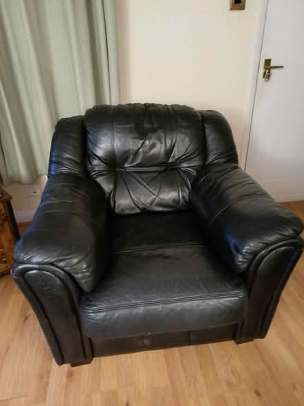 Photo of free Sofa and chair - black leather (M28 Ellenbrook) #1