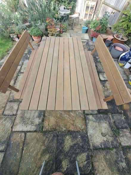 Photo of free Wooden garden table and two benches (Newbury RG14) #2
