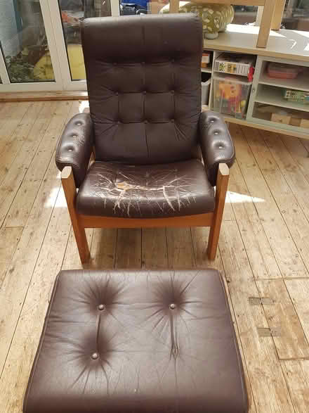 Photo of free Old leather chair and footstool (Orpington BR6) #1