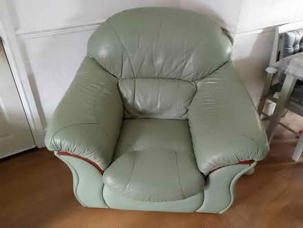 Photo of free 2 x Green Leather Chairs & Pouffe (Llanllyfni LL54 6SN) #1