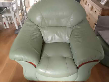 Photo of free 2 x Green Leather Chairs & Pouffe (Llanllyfni LL54 6SN) #2