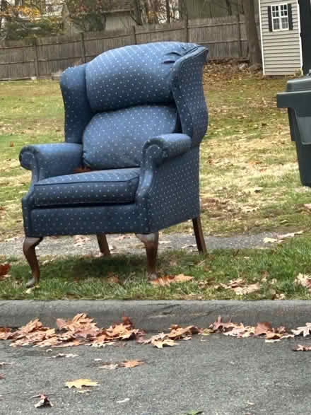 Photo of free Blue wingback chair w/ cream Design (Rt 62& Rt 38 in Wilmington) #1