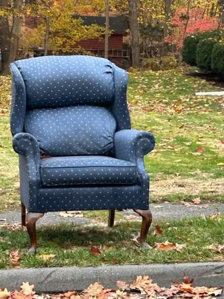 Photo of free Blue wingback chair w/ cream Design (Rt 62& Rt 38 in Wilmington) #2