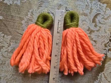 Photo of free XL Green & Orange Yarn Earrings (West 7th) #2