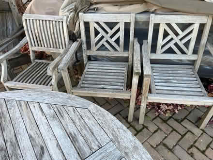 Photo of free Wood patio furniture-Table 4 chairs (Victoria, MN) #3