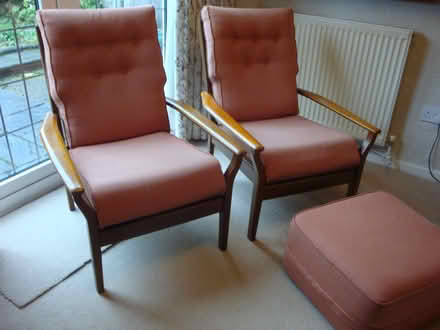 Photo of free Mid-century armchairs (2) + pouffe (Streetly, Sutton Coldfield B74) #1