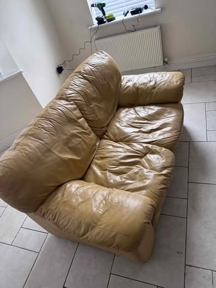 Photo of free 2 yellow leather sofas (Dublin) #1