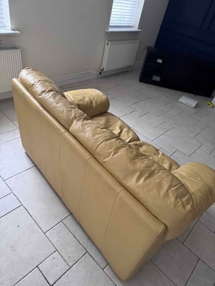 Photo of free 2 yellow leather sofas (Dublin) #3