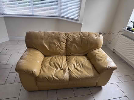 Photo of free 2 yellow leather sofas (Dublin) #2