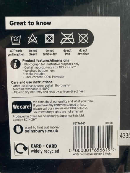 Photo of free New shower curtain (white) & rings (Honor Oak SE23) #1